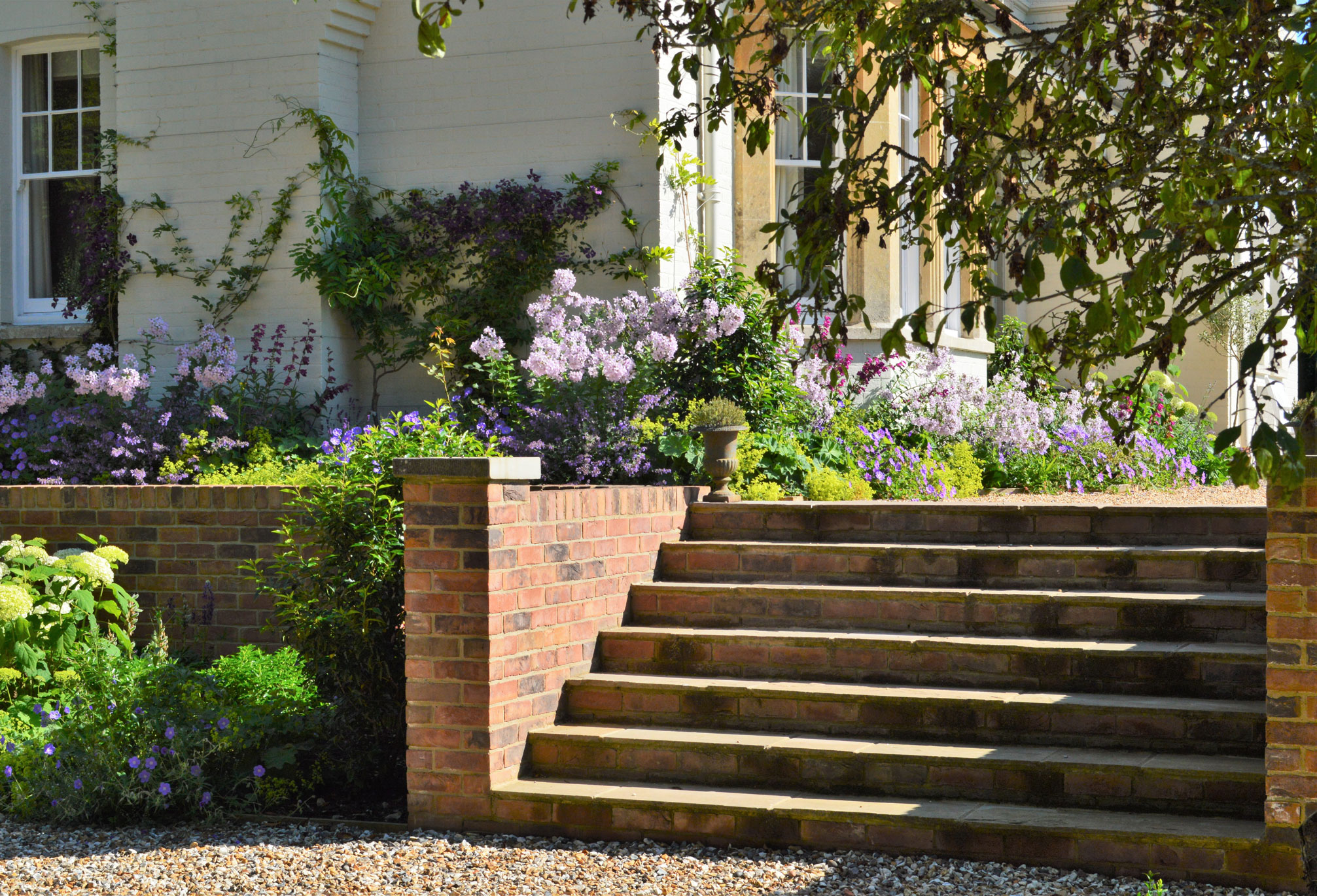 Landscape design with brick and stone steps