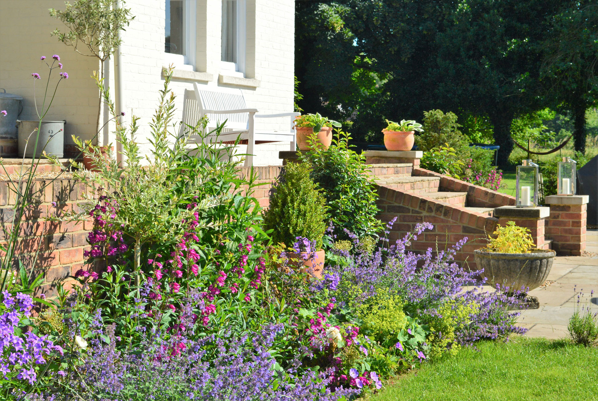 Garden design with Penstemon 'Blackbird' and Nepeta 'Walker's Low'